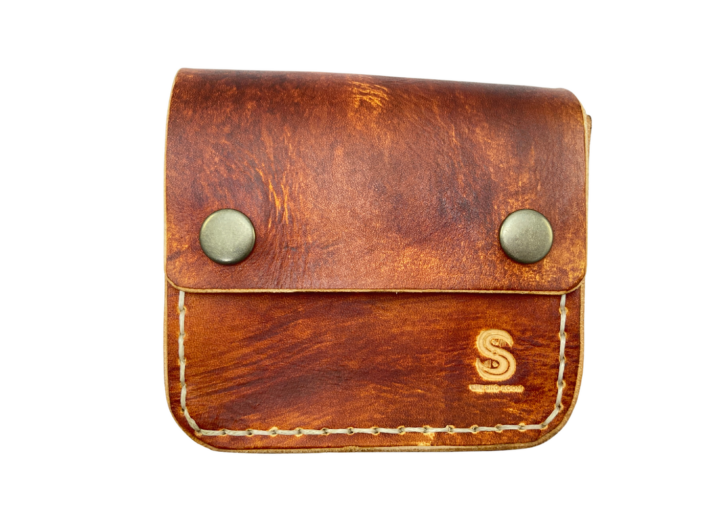 Mini foraging leather belt pouch with snap closure