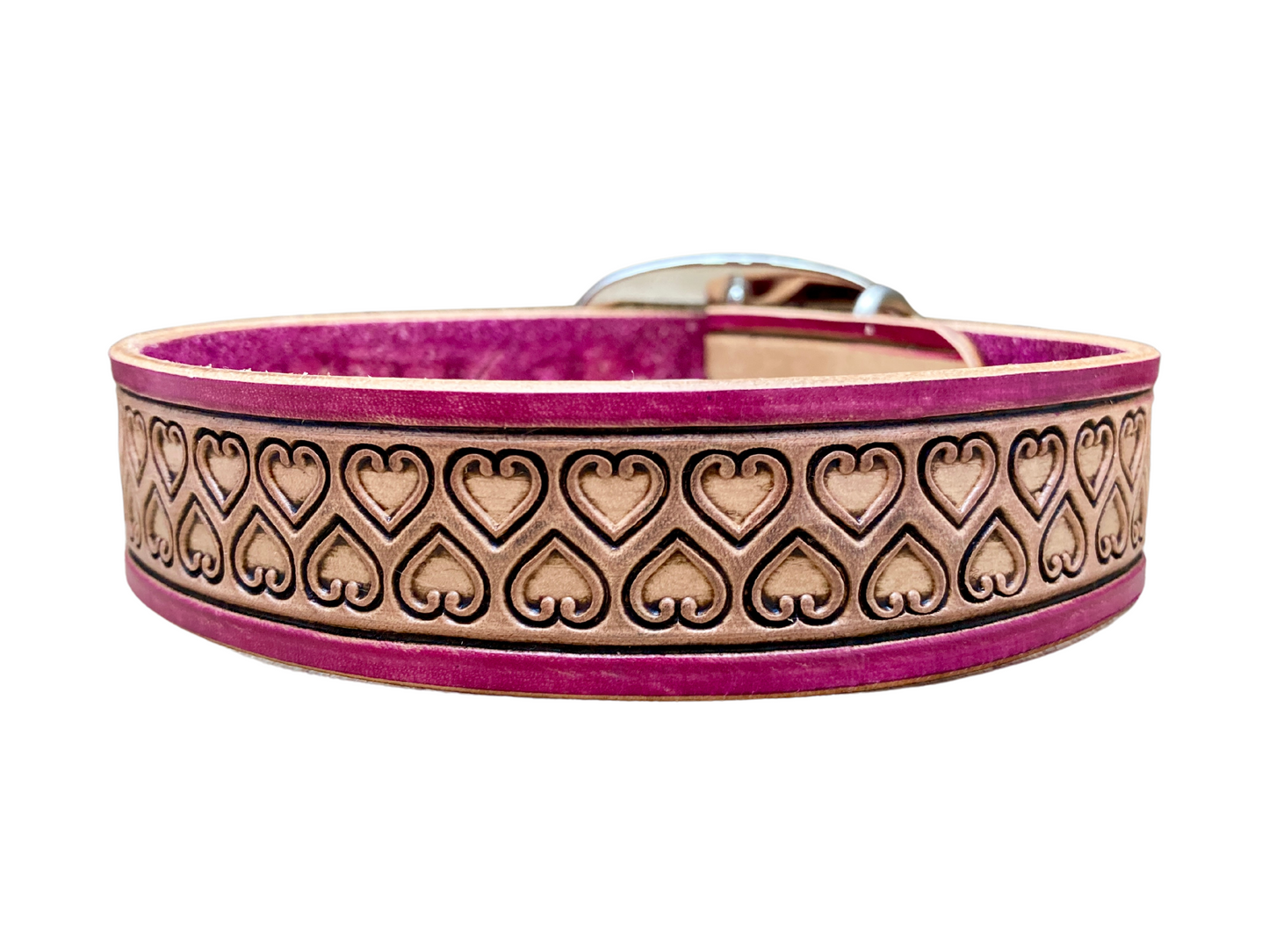 "Love heart" Hand carved wide dog collar - Medium - Large