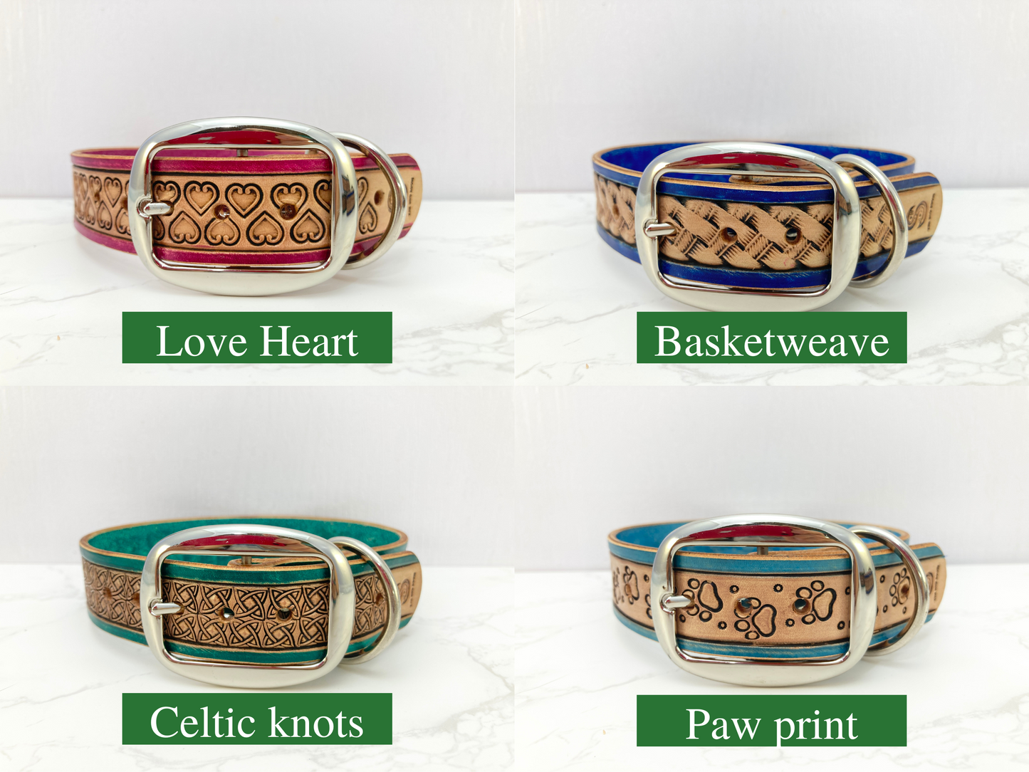 Hand embossed wide dog collar - Medium - Large