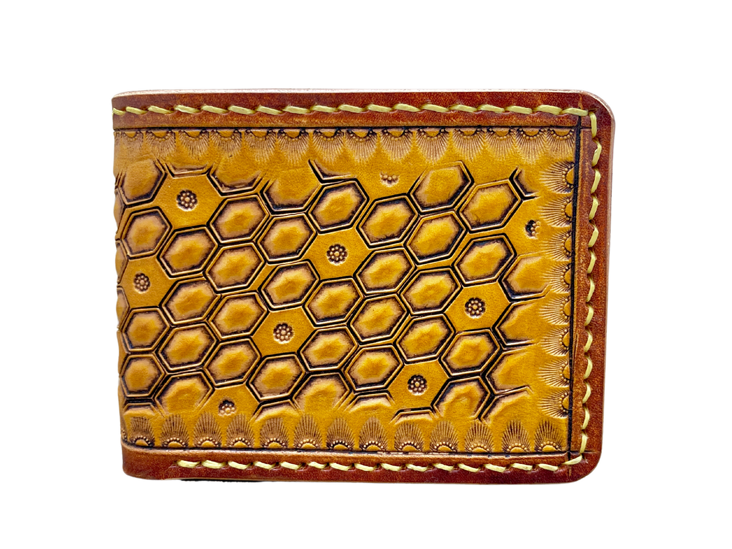 "Bee hive summer" nature inspired Slim leather Bi-fold wallet