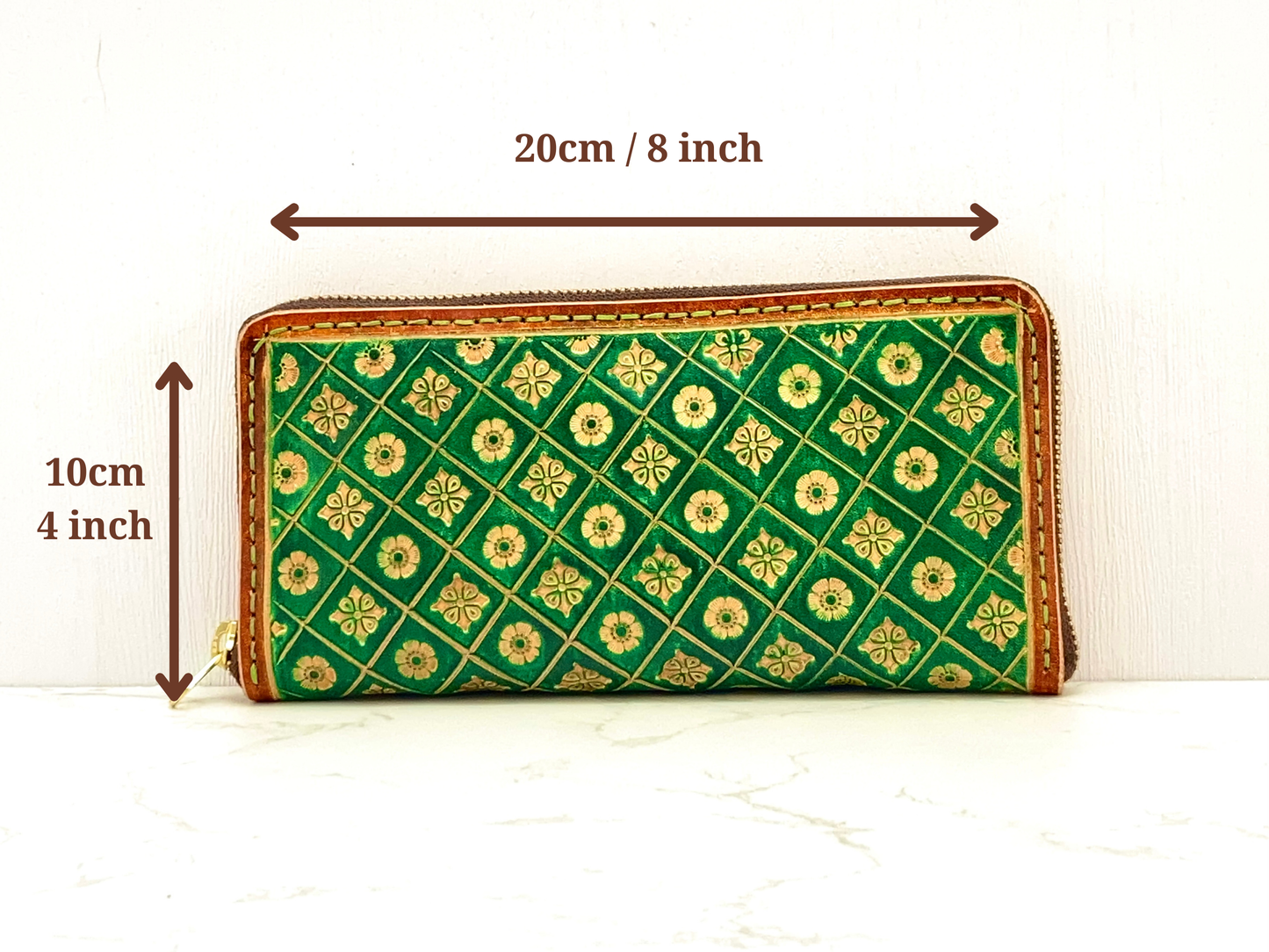 "Green Nature" round zip long wallet purse