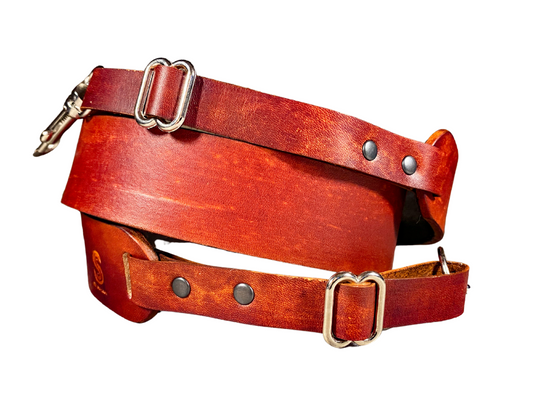 Hand dyed leather artisan camera strap