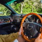 Hand tooled custom leather steering wheel cover - Basketweave