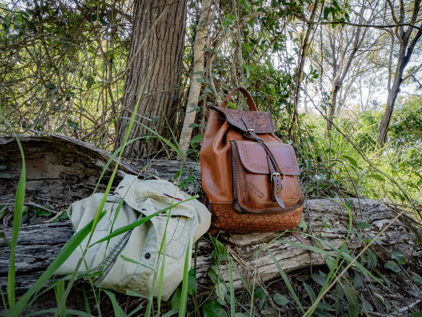 Hand embossed full leather backpack