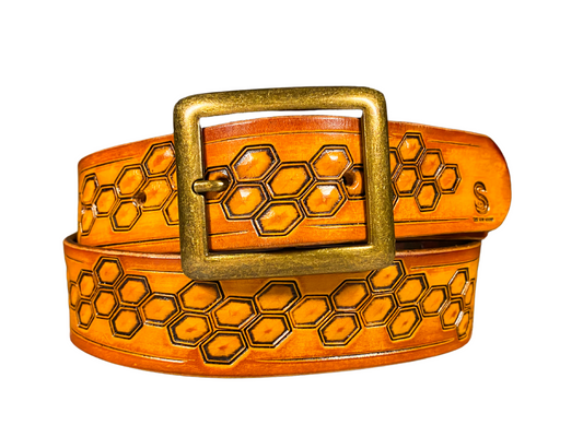 Wild explorer's custom leather belt - Beehive summer