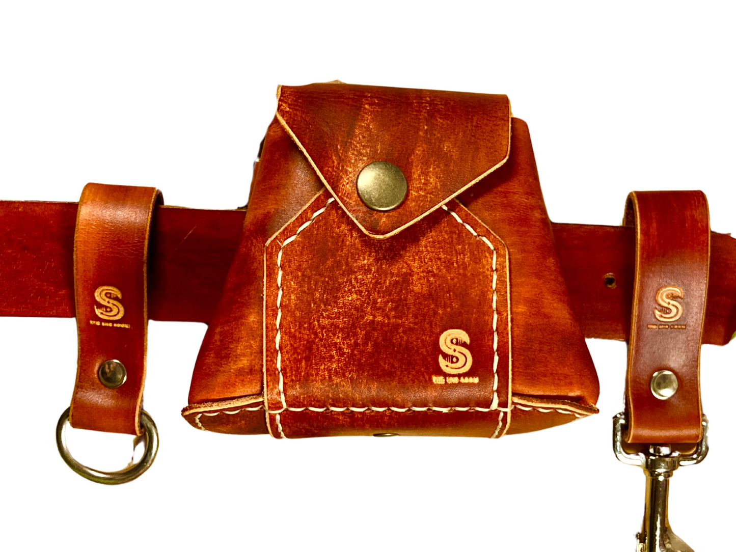 Mini foraging leather belt pouch with snap closure