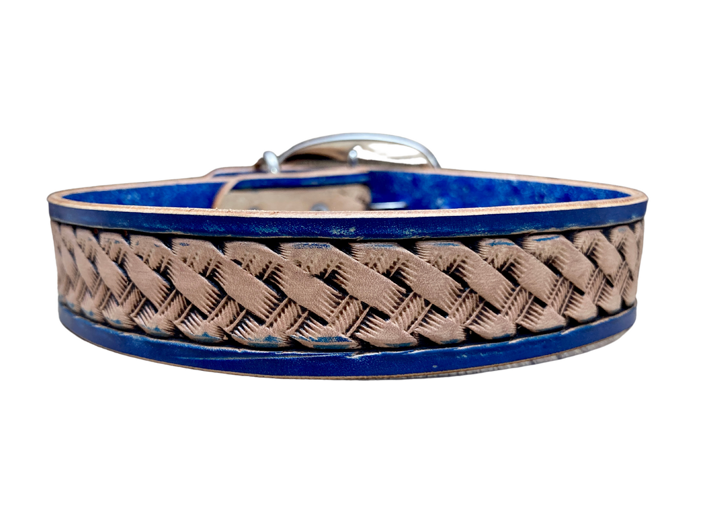 "Basket Weave" Hand carved wide dog collar - Medium - Large