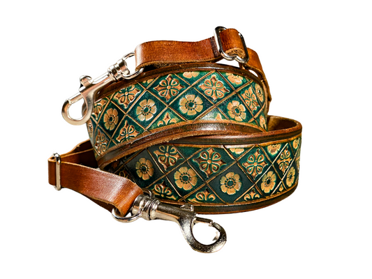 Adventurers full grain leather camera strap - green nature