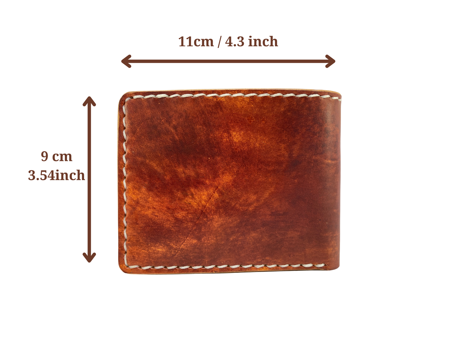 Hand dyed leather bi fold wallet