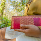 "Flower of life" nature inspired leather zip long wallet purse