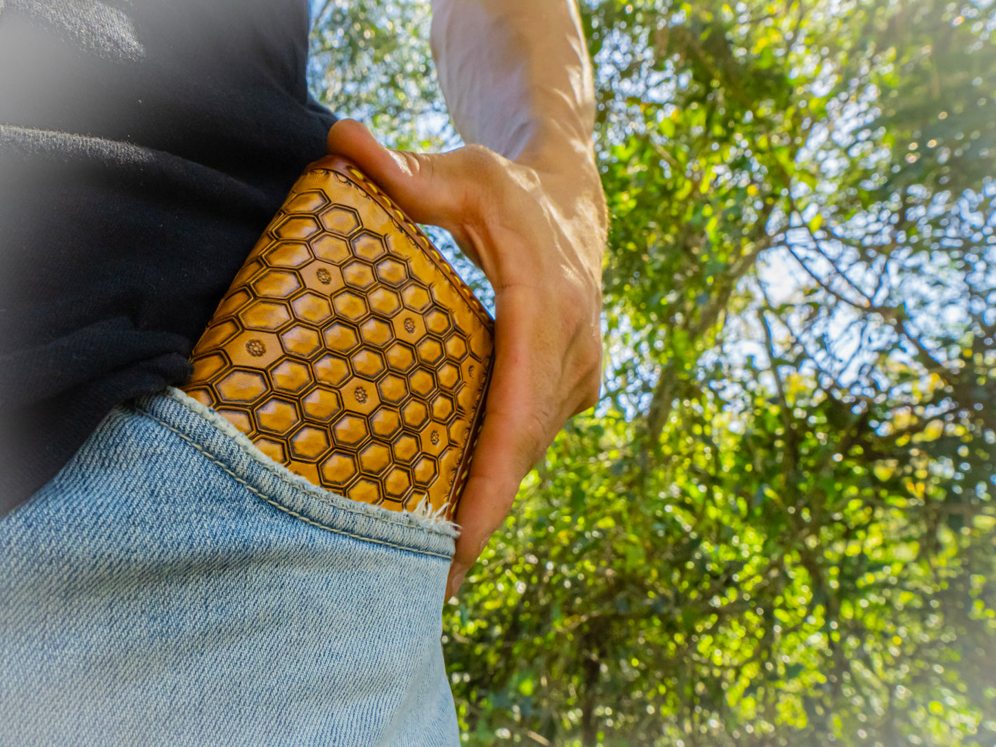 "Bee Hive Summer" Nature inspired leather zip wallet