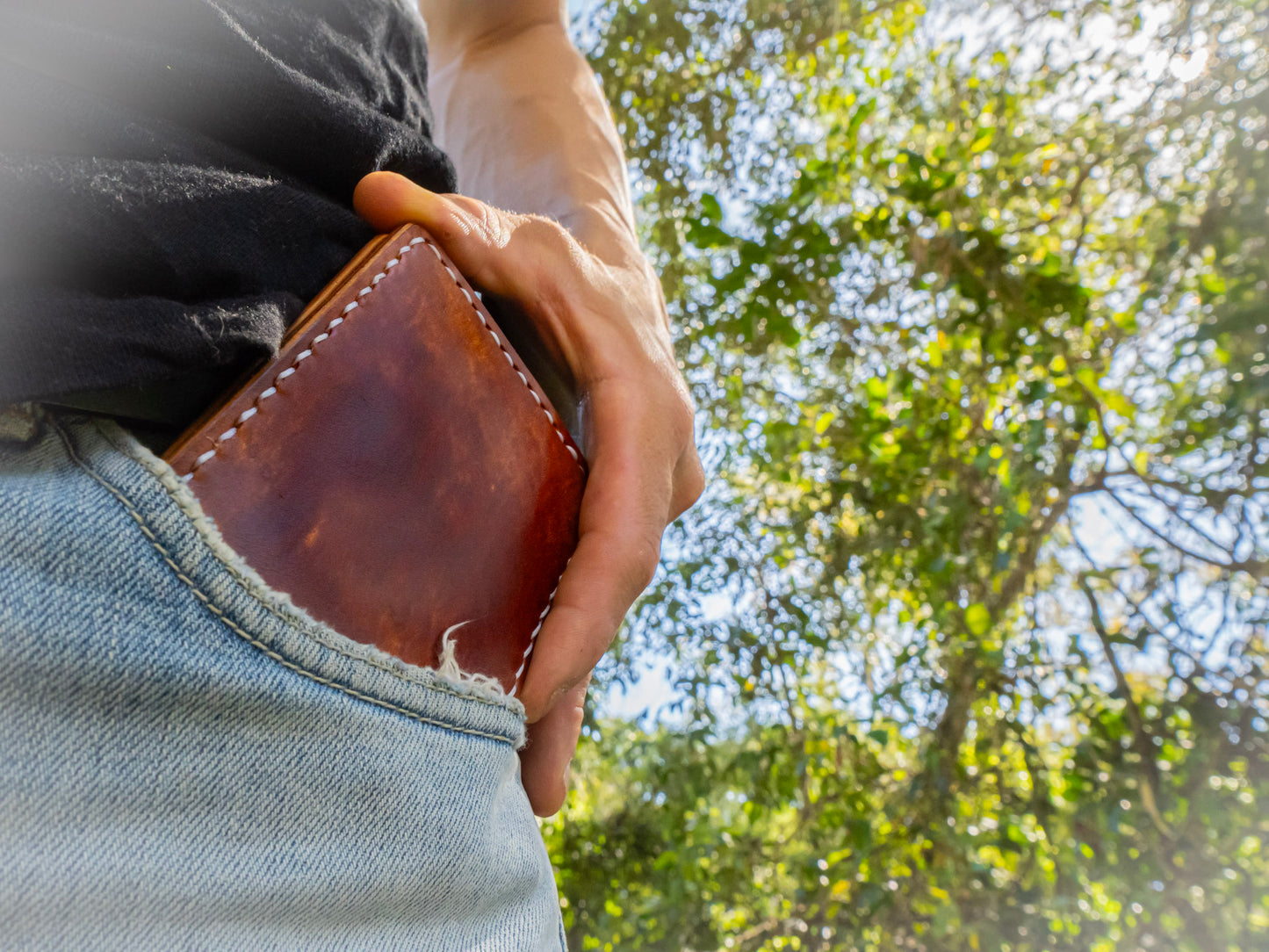 Hand dyed leather bi fold wallet