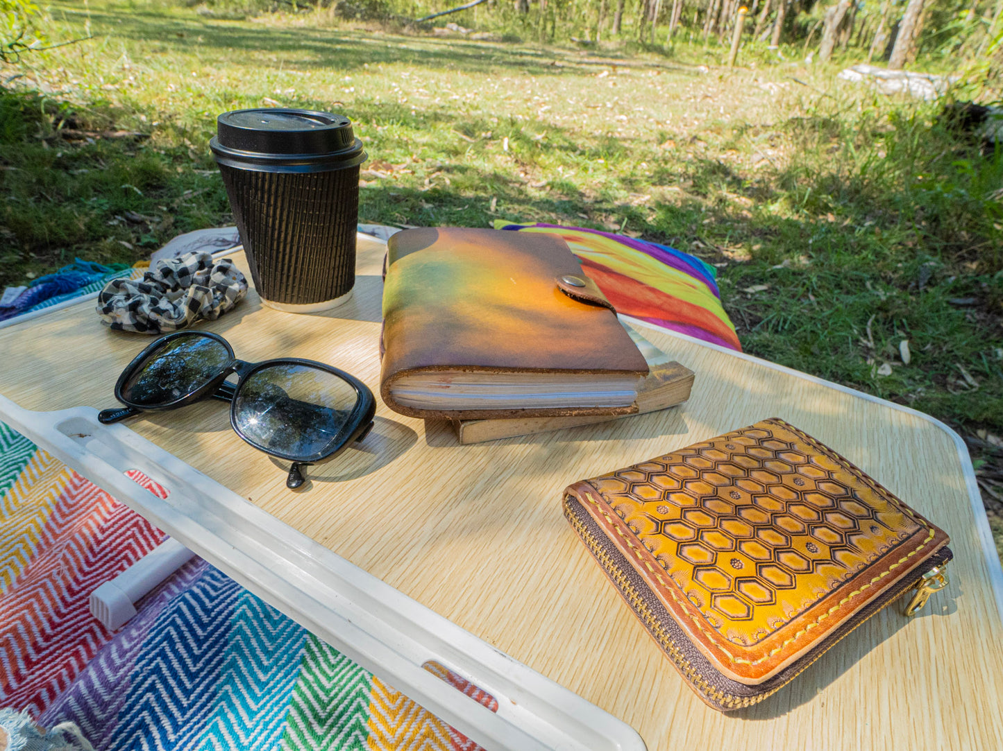 "Bee Hive Summer" Nature inspired leather zip wallet