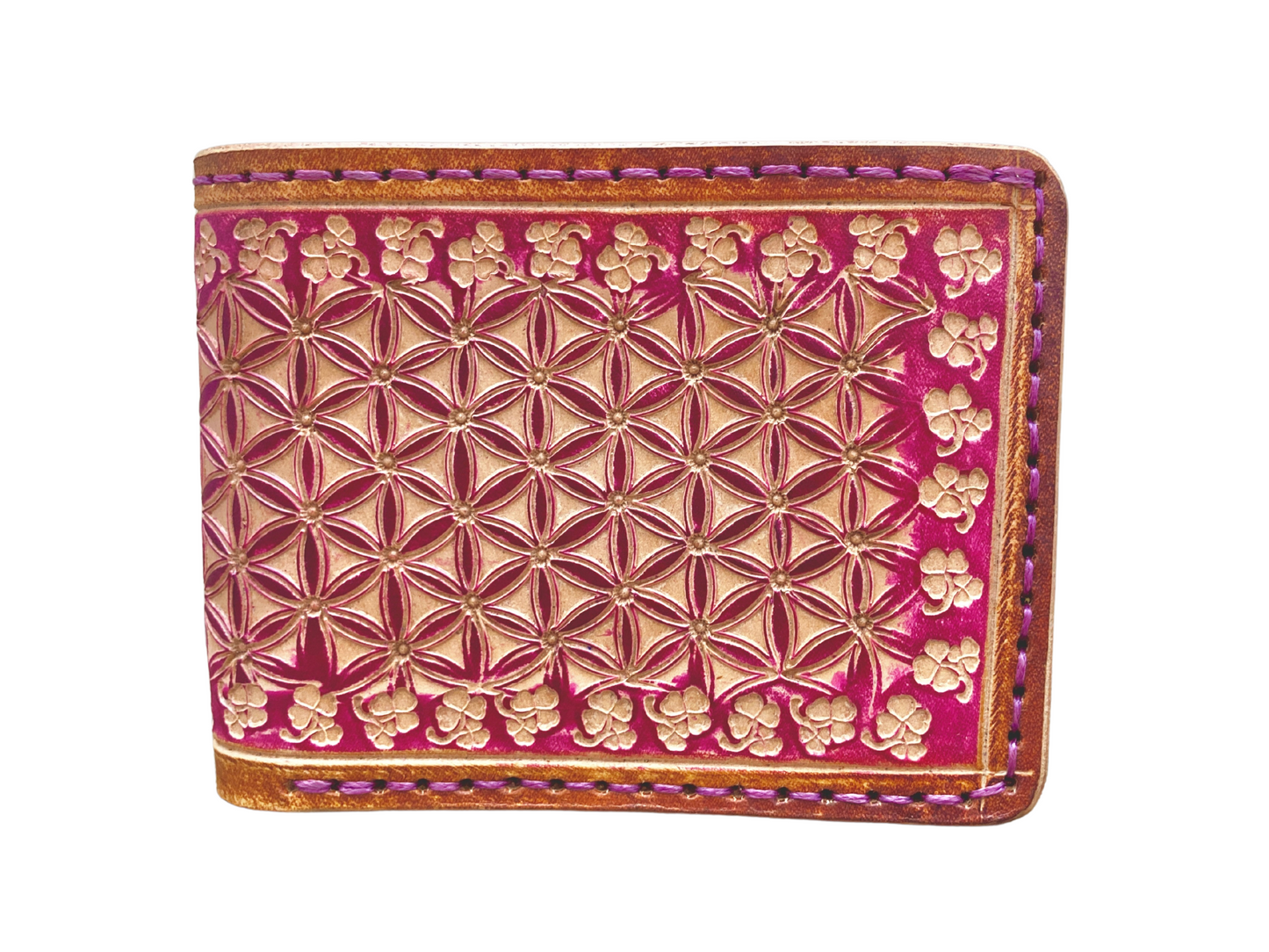 "Flower of life" nature inspired leather Slim Bi-fold wallet