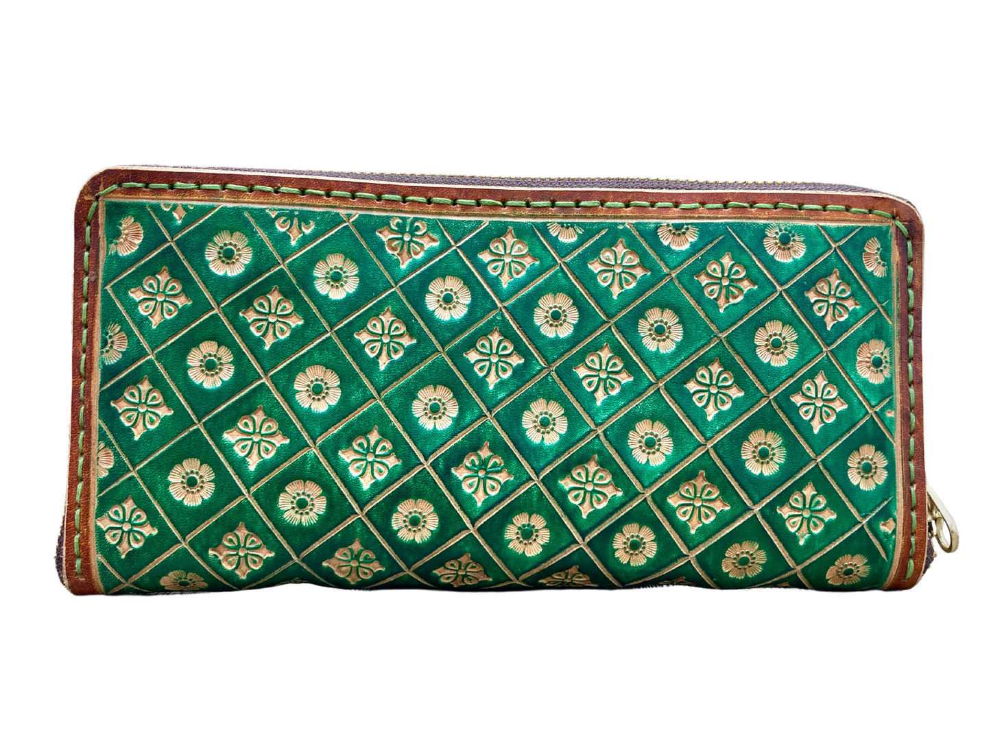 "Green Nature" round zip long wallet purse