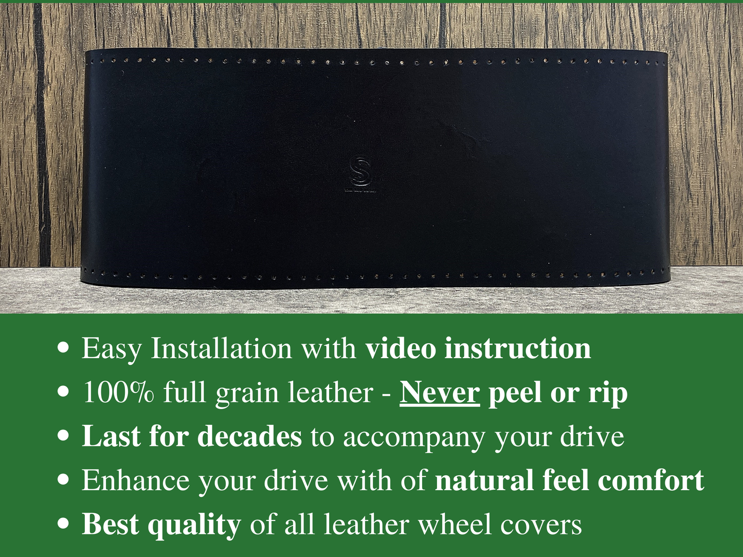 Hand crafted leather steering wheel cover - Jet Black