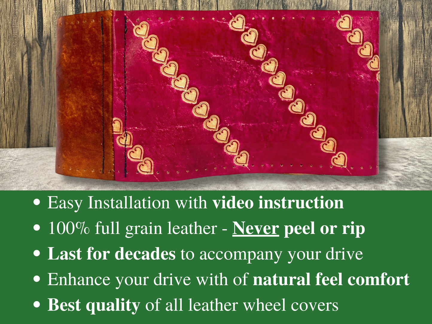 Dual tone custom leather steering wheel cover - Love heart