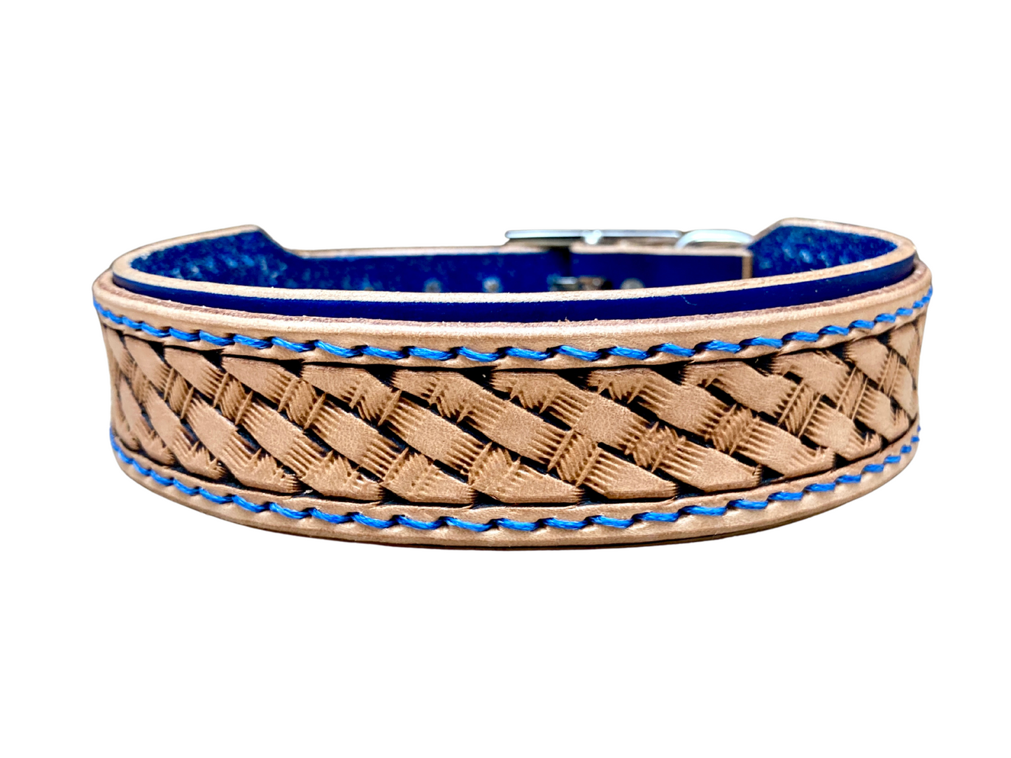 "Basket Weave" Hand carved double layered dog collar - Medium - Large