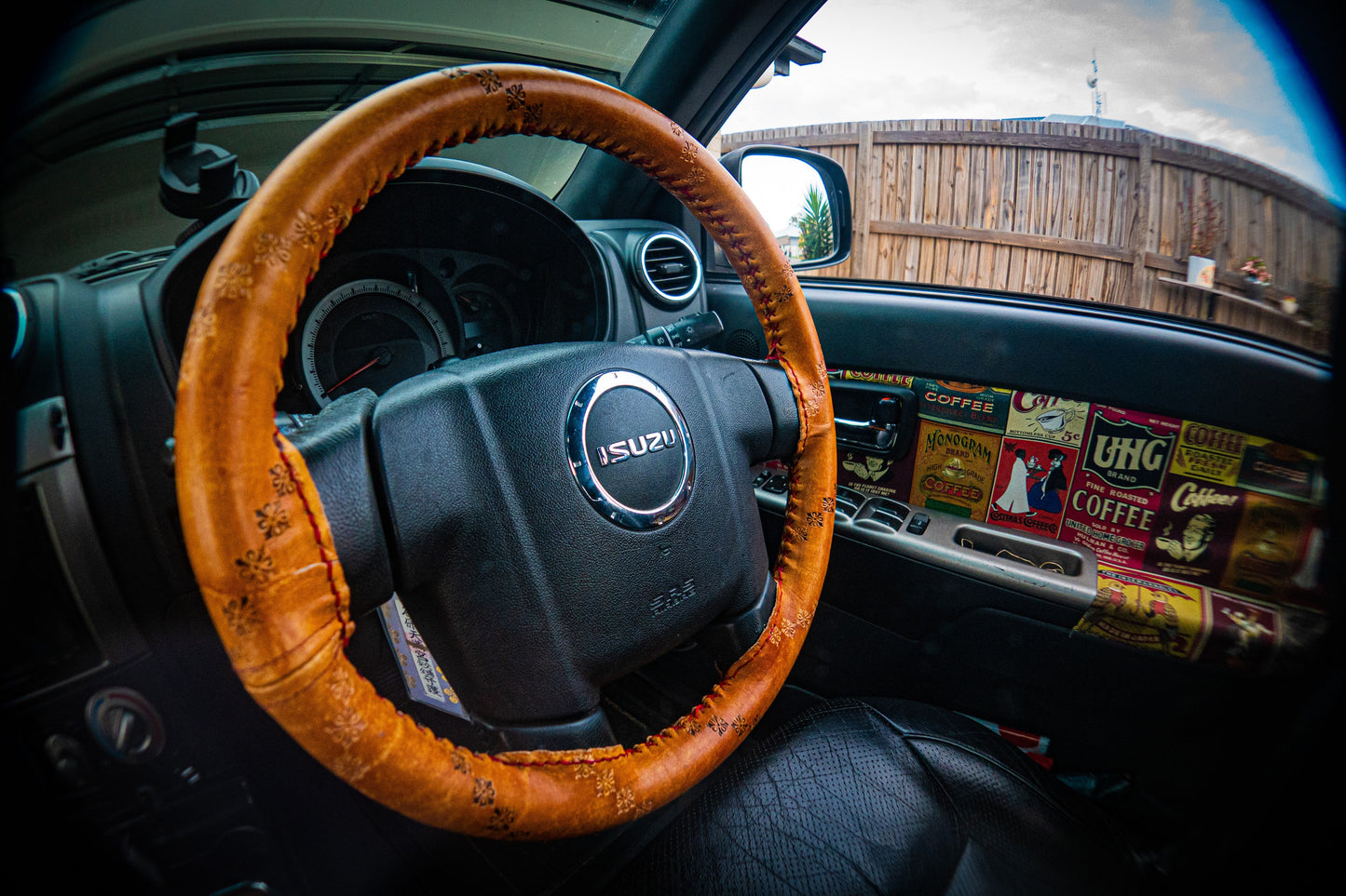 Leather Steering wheel cover made by The Sho Room - Isuzu