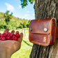 Mini foraging leather belt pouch with snap closure