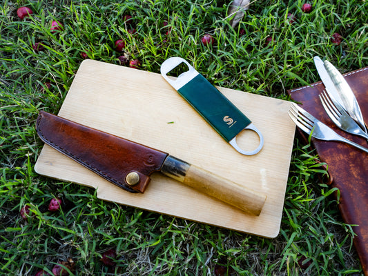 Hand dyed leather knife sheath