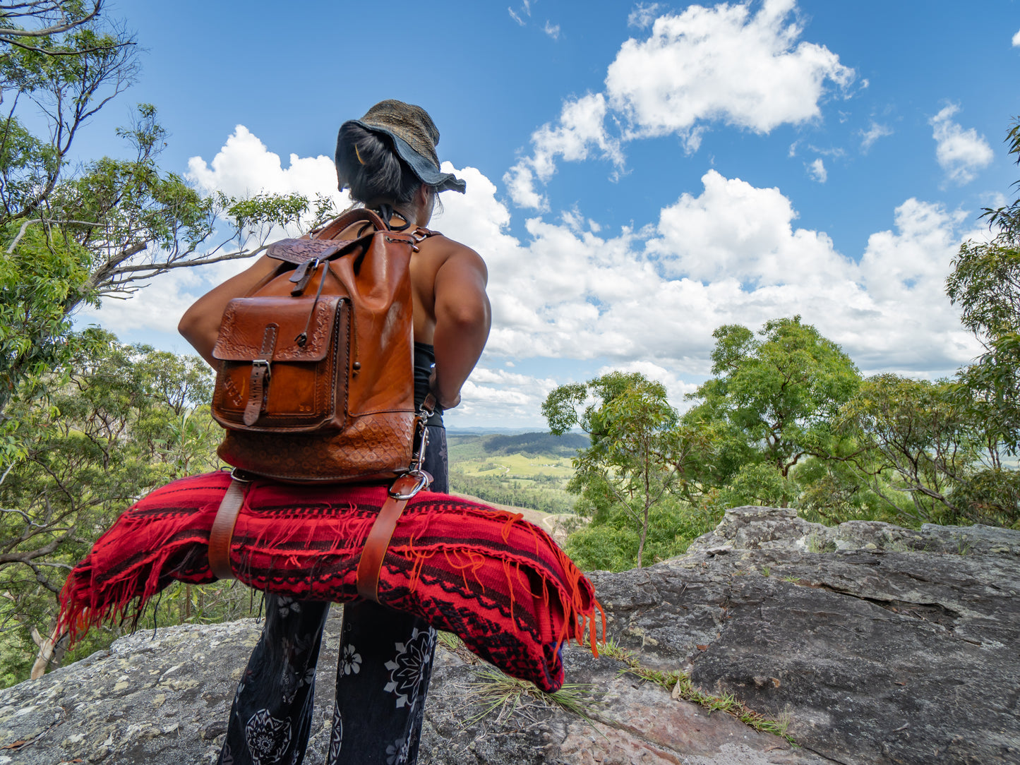 Hand embossed full leather backpack