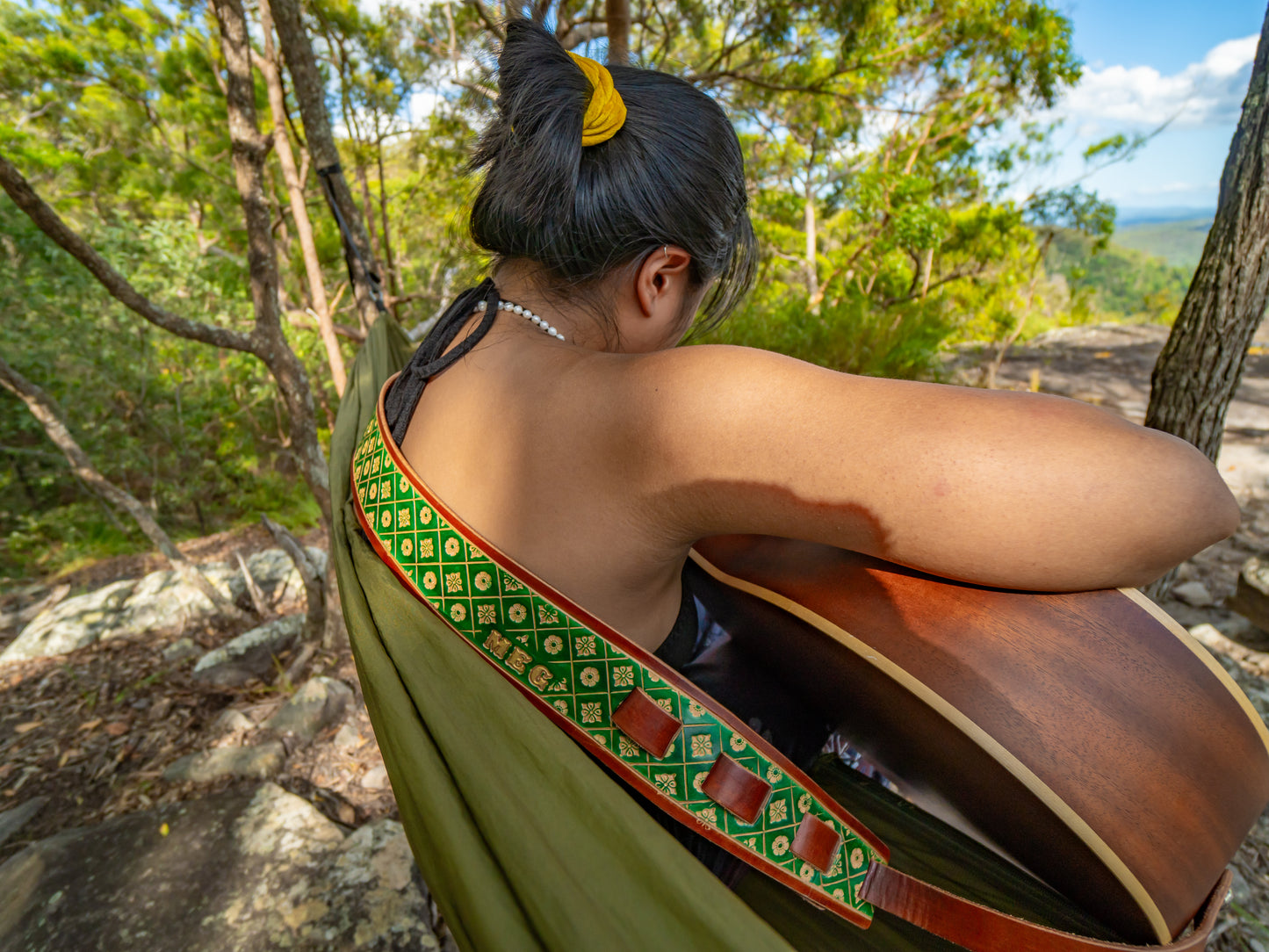 Nature inspired leather guitar strap