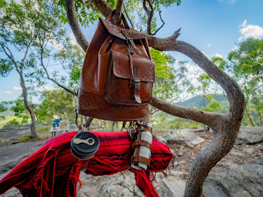 Hand embossed full leather backpack