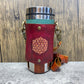 Flower of life - leather water bottle / travel mug sling