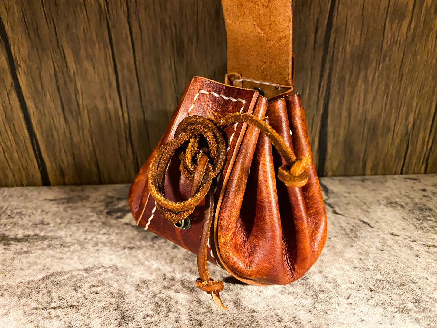 Wild child's Mini foraging leather belt pouch with leather string