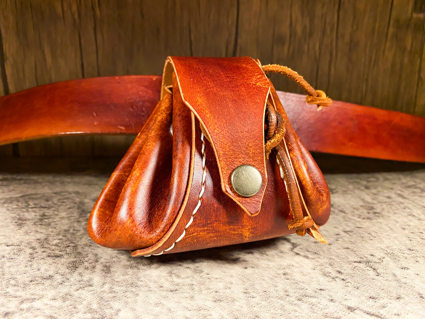 Wild child's Mini foraging leather belt pouch with leather string