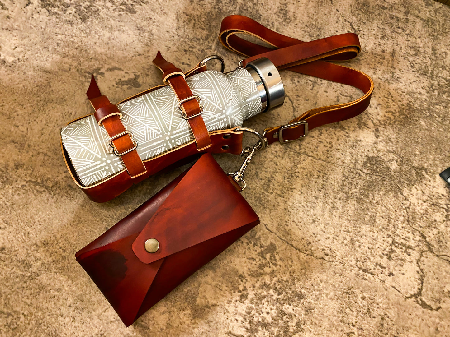 Wanderer's leather water bottle sling