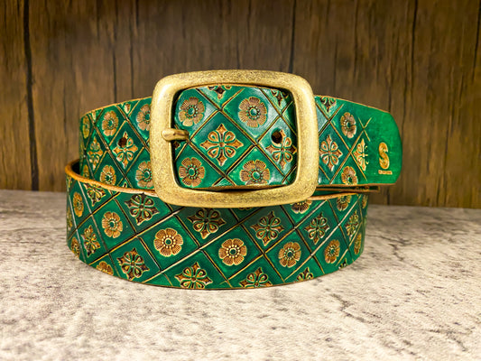 Nature inspired custom leather belt - Green nature