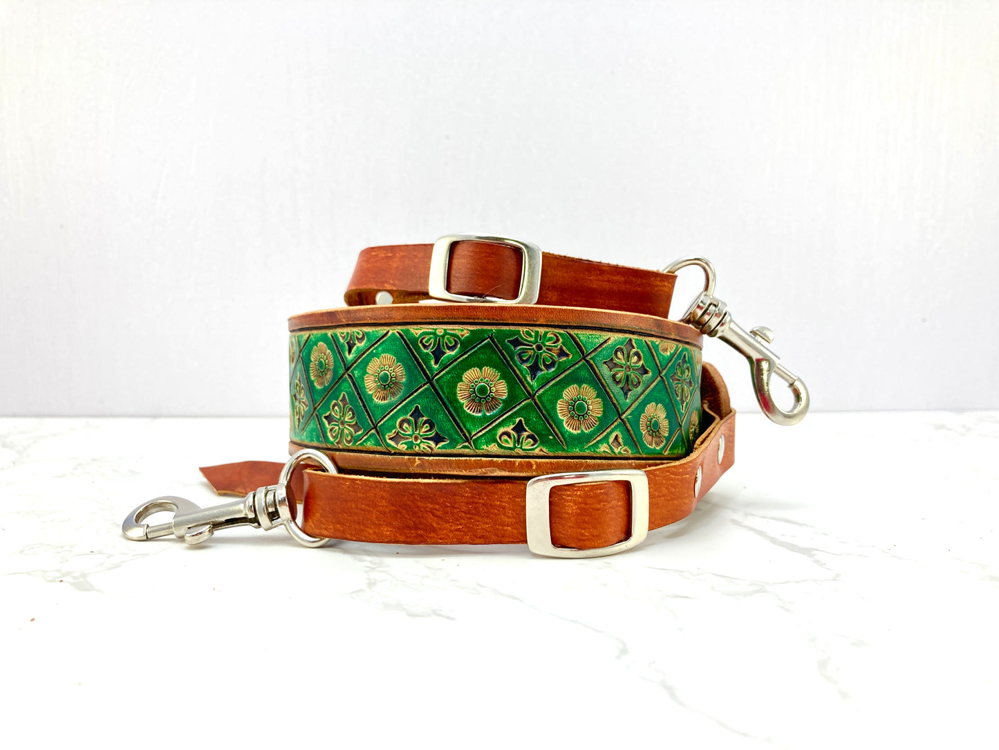 Nature inspired custom leather camera strap