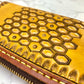 "Bee hive Summer" nature inspired round zip leather long wallet purse