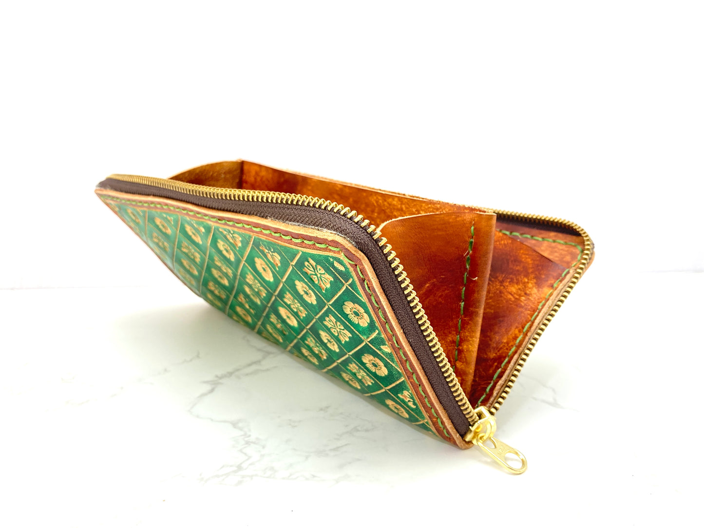 "Green Nature" round zip long wallet purse