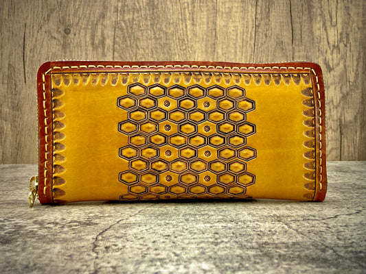 "Bee hive Summer" round zip long wallet purse