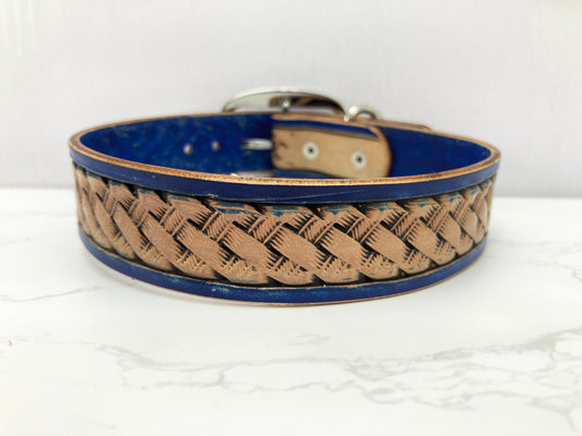 "Basket Weave" Hand carved wide dog collar - Medium - Large