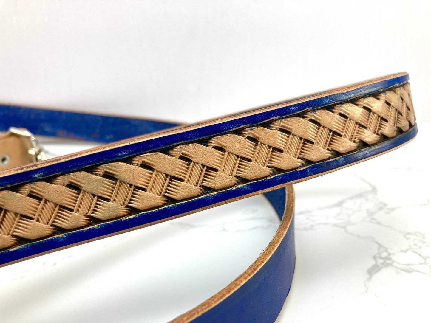 "Basket Weave" Hand carved Dog collar leash