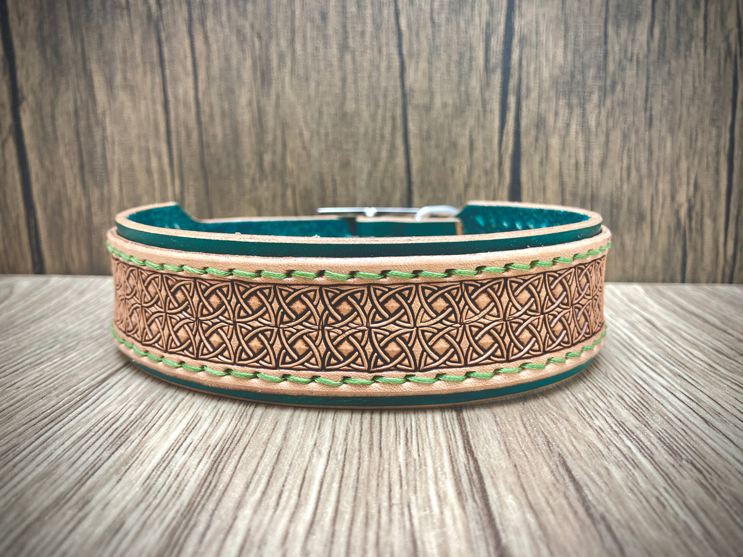 "Celtic knots" Hand carved double layered dog collar - Medium - Large