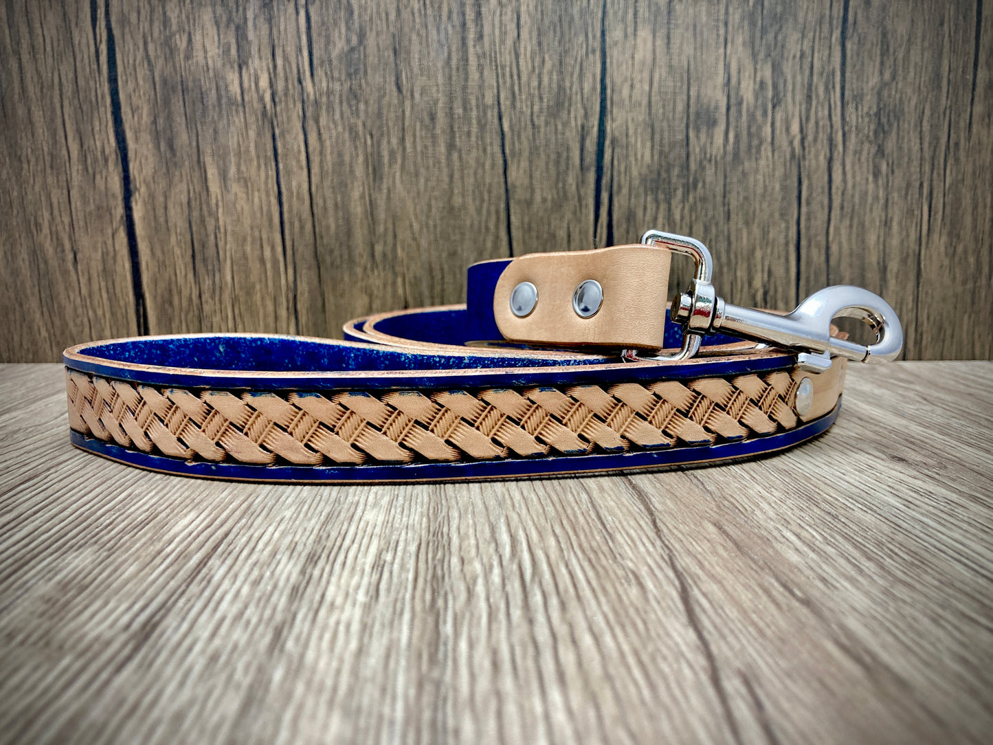 "Basket Weave" Hand carved Dog collar leash