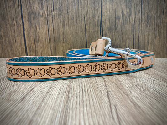 "Paw Print" Hand carved Dog collar leash