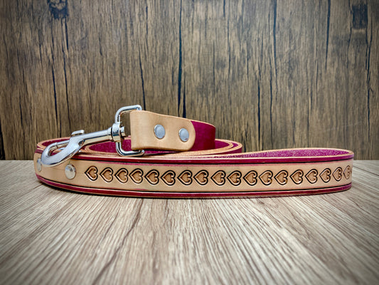 "Love heart" Hand carved Dog collar leash