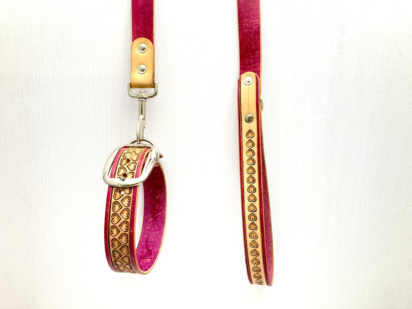 "Love heart" Hand carved Dog collar leash