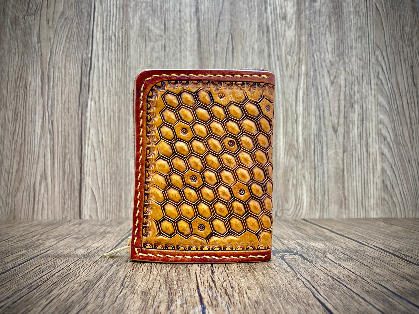 "Bee Hive Summer" Nature inspired leather zip wallet