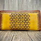 "Bee hive Summer" nature inspired round zip leather long wallet purse