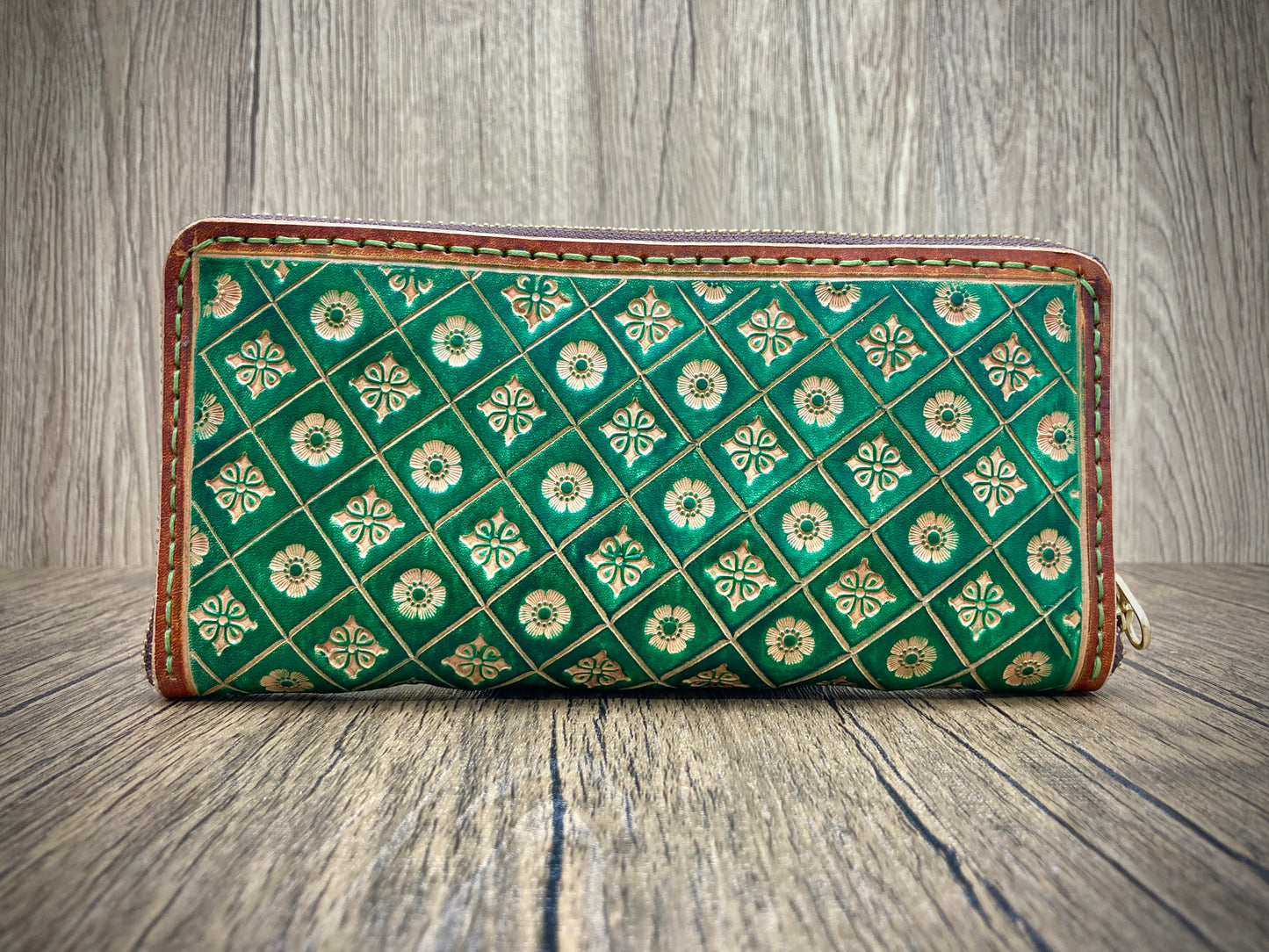 "Green Nature" round zip long wallet purse