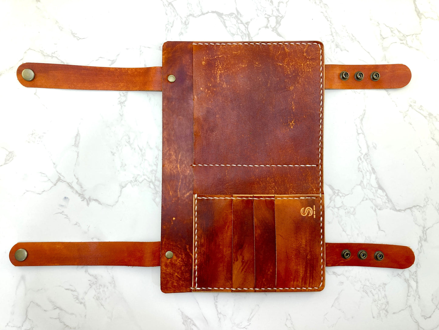 Hand dyed leather car visor organiser