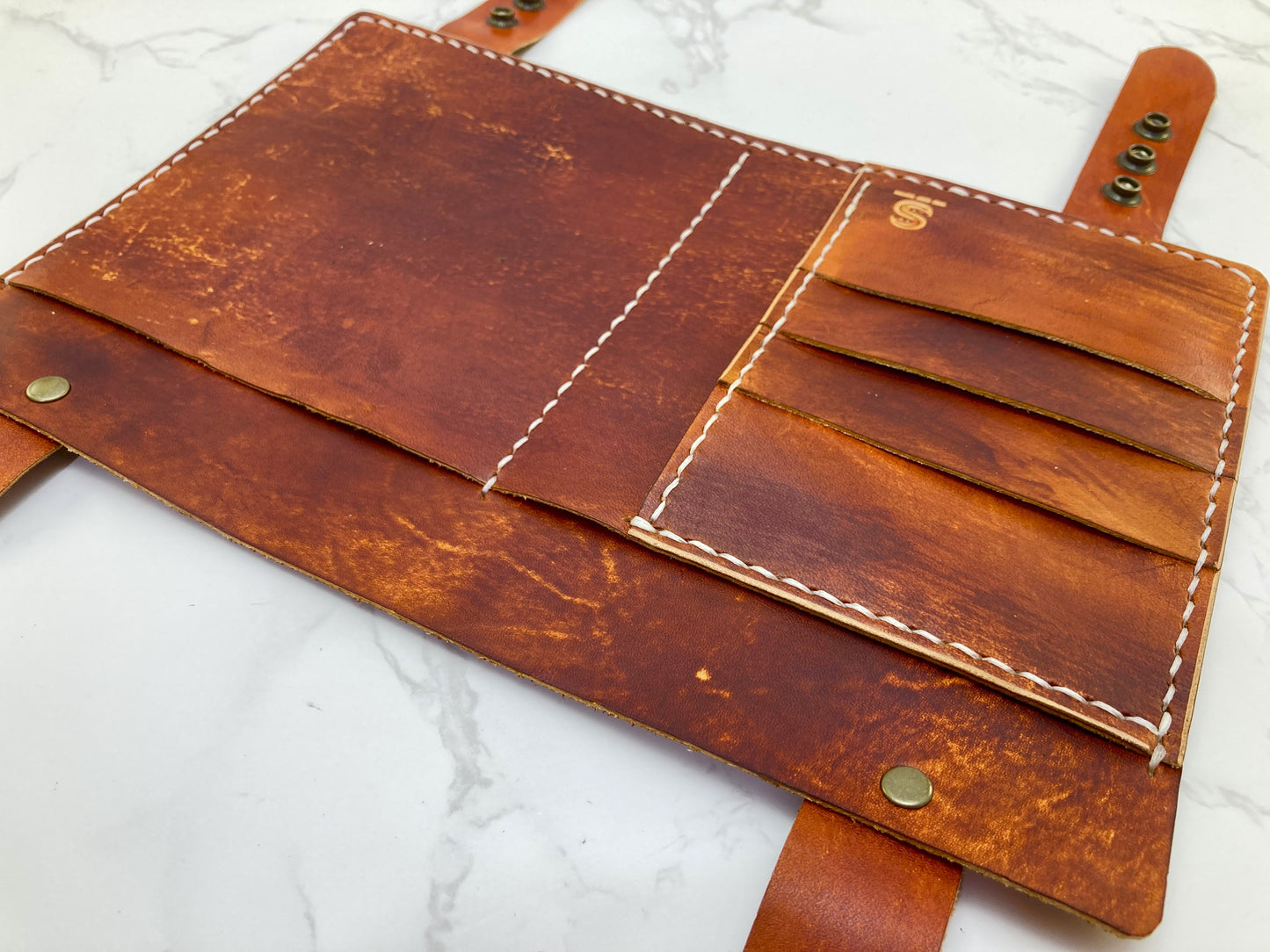 Hand dyed leather car visor organiser