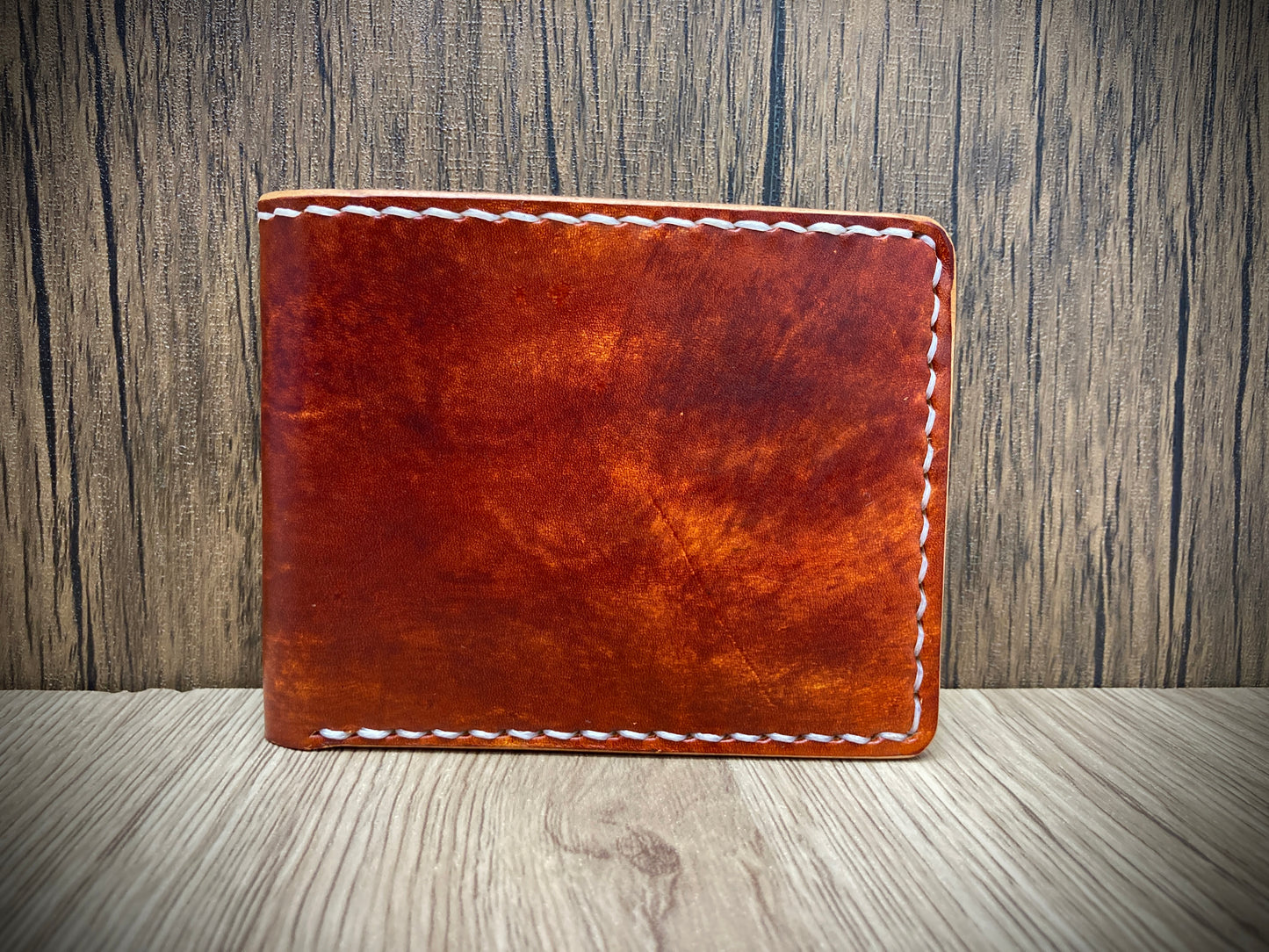 Hand dyed leather bi fold wallet